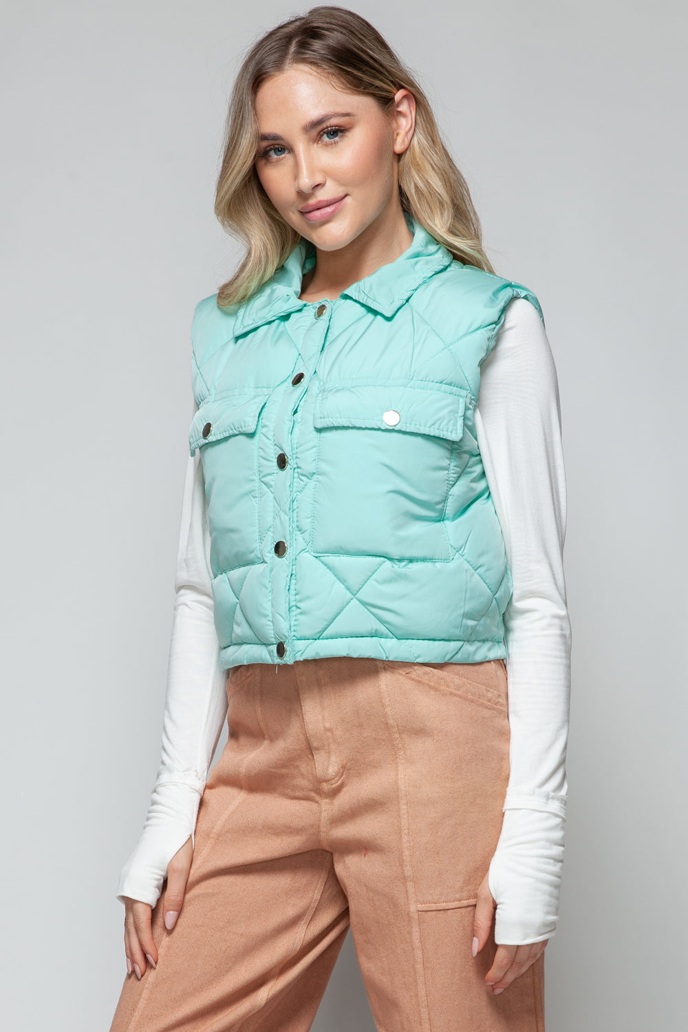 Snobbish Snap Down Quilted Crop Vest *