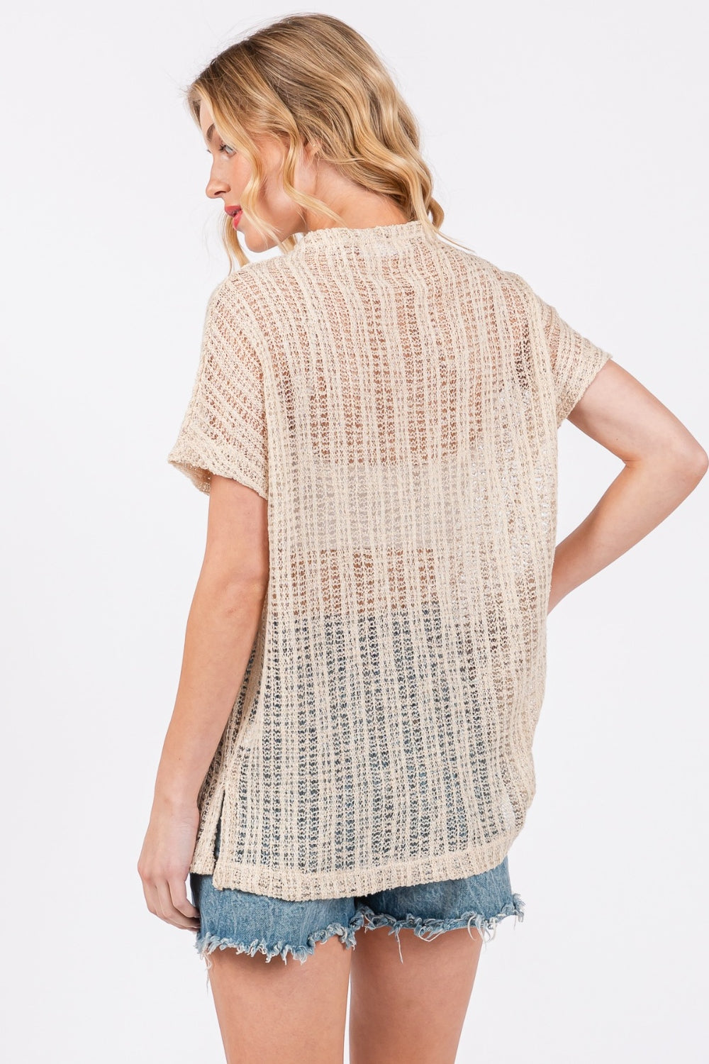 Ces Femme See Through Crochet Mock Neck Cover Up *