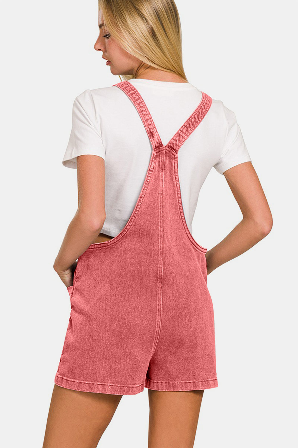 Zenana Washed Knot Strap Rompers *