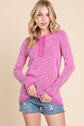 Reborn J Contrast Trim Half Button Long Sleeve T-Shirt *