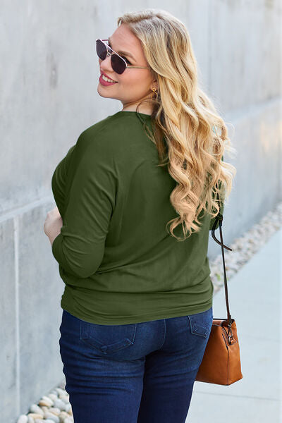 Basic Bae Full Size Round Neck Batwing Sleeve Blouse *