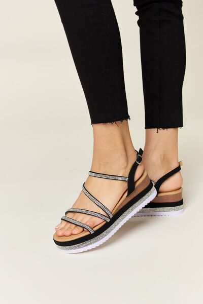 Forever Link Rhinestone Strappy Wedge Sandals *