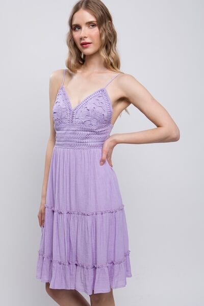 LOVE TREE Lace Detail Tied V-Neck Mini Cami Dress *