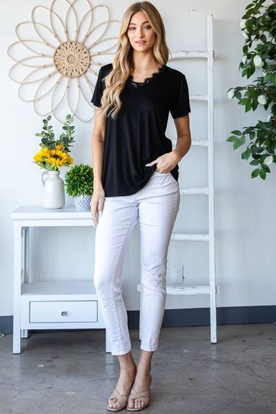 Heimish Lace Detail V-Neck Short Sleeve T-Shirt *