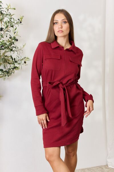Culture Code Full Size Tie Front Half Zip Long Sleeve Shirt Dress *