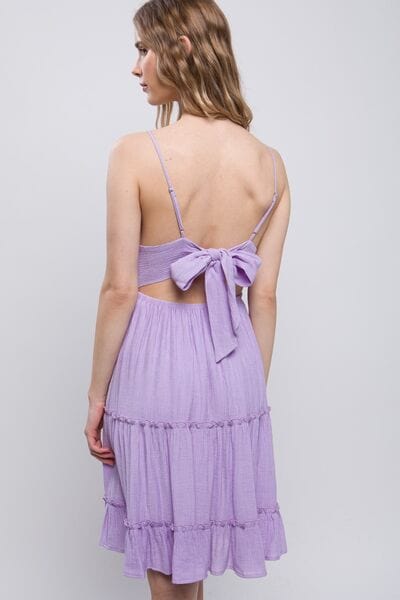 LOVE TREE Lace Detail Tied V-Neck Mini Cami Dress *