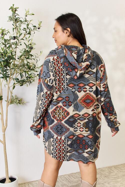 Heimish Full Size Printed Button Up Hooded Jacket *