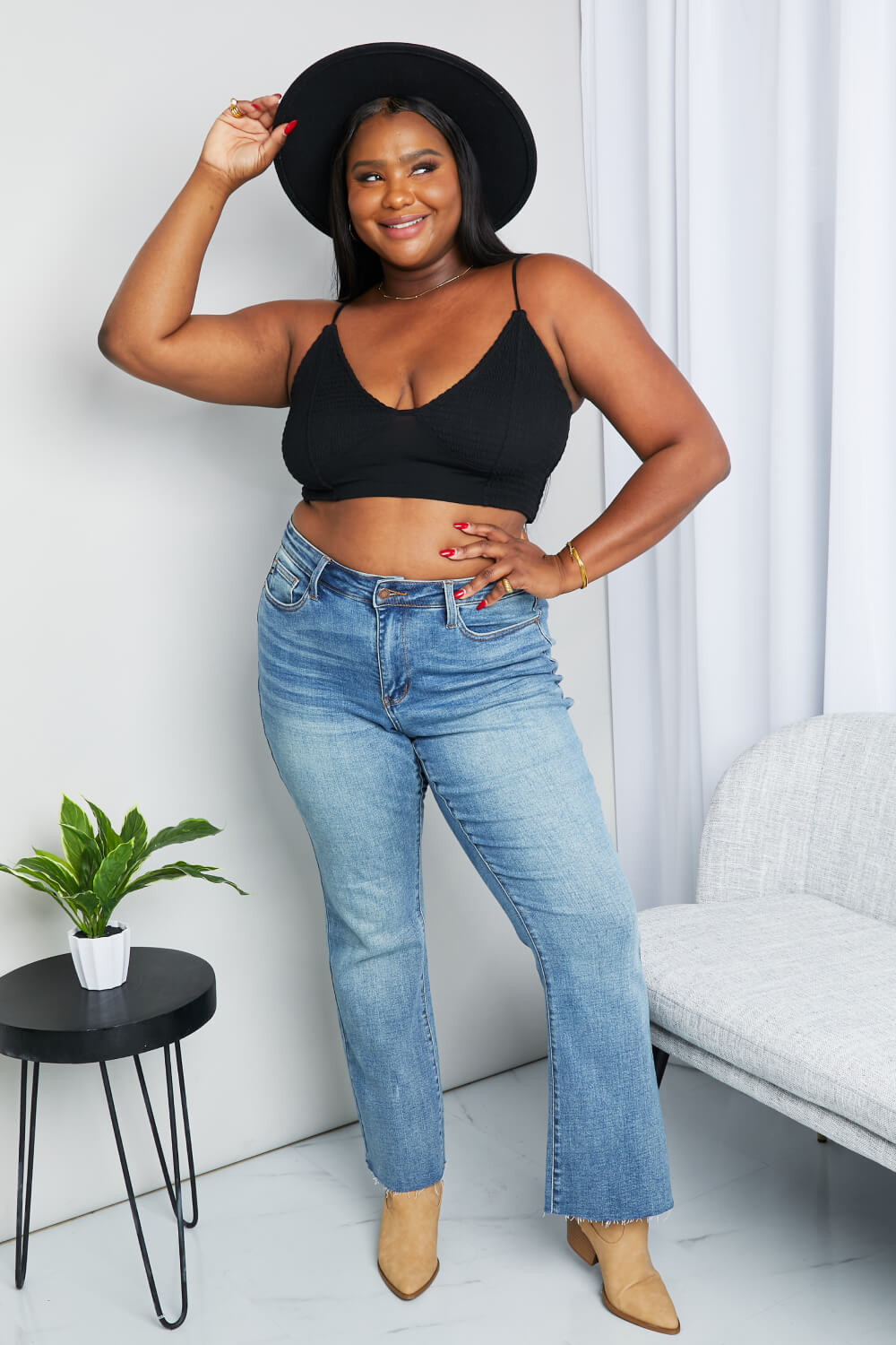 Zenana Full Size Textured Spaghetti Strap Bralette in Black *