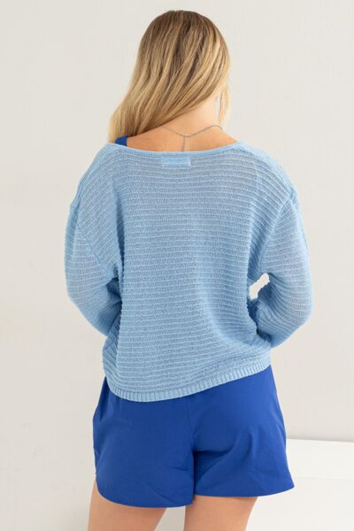 HYFVE V-Neck Stripe Texture Long Sleeve Top *