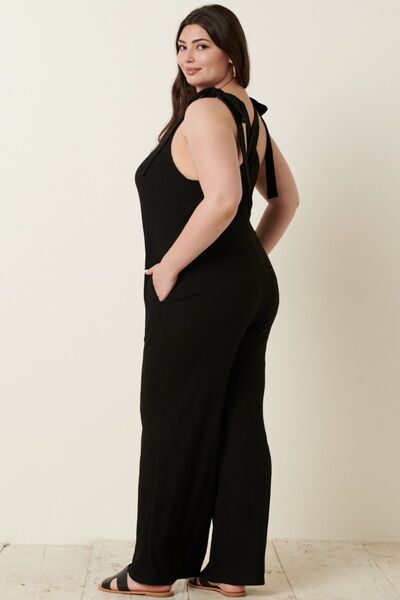 Mittoshop Rib Knit V-Neck Cross Back Jumpsuit *