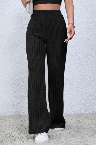 Basic Bae Full Size Ribbed High Waist Flare Pants *