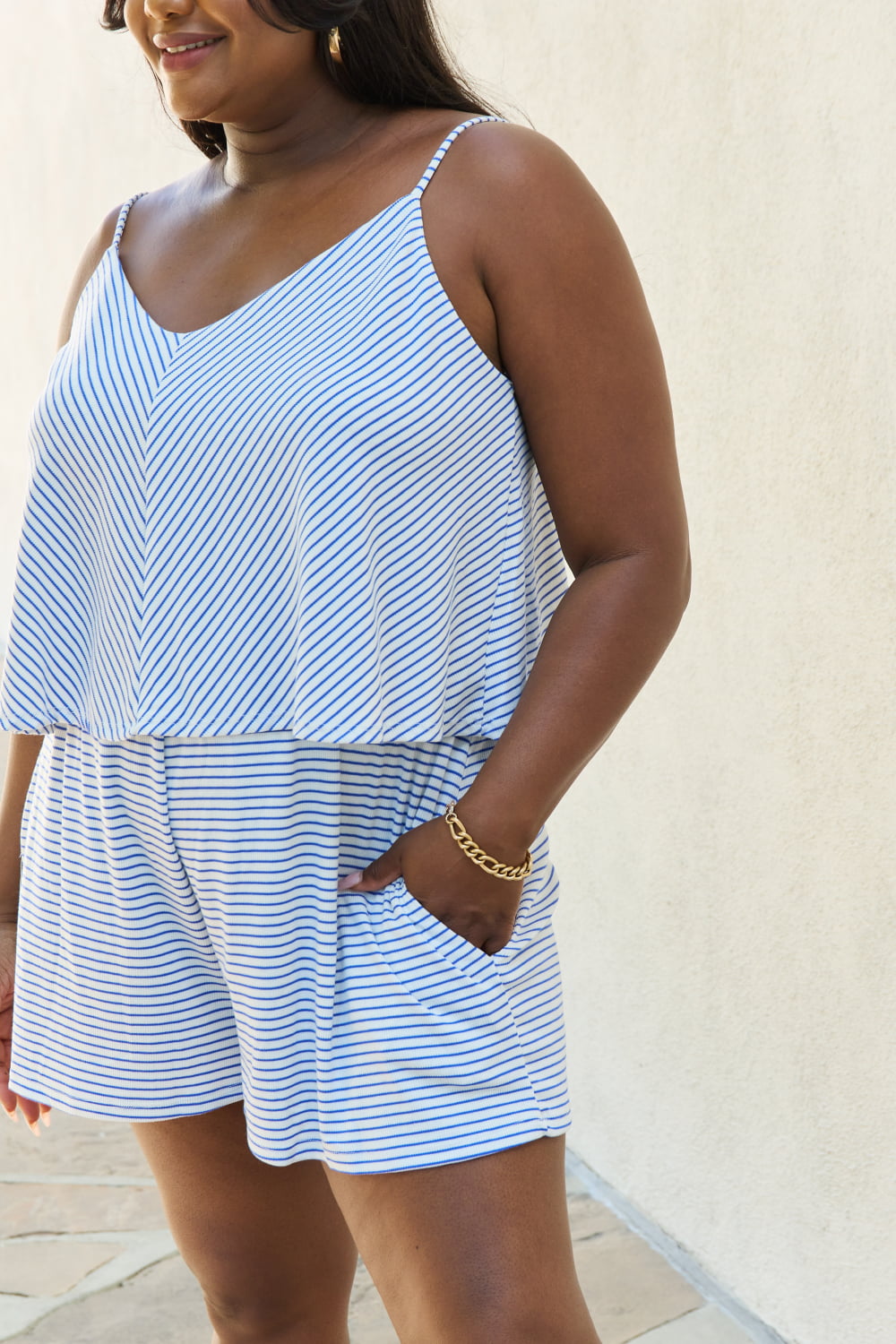 Culture Code Let It Happen Full Size Double Flare Striped Romper *