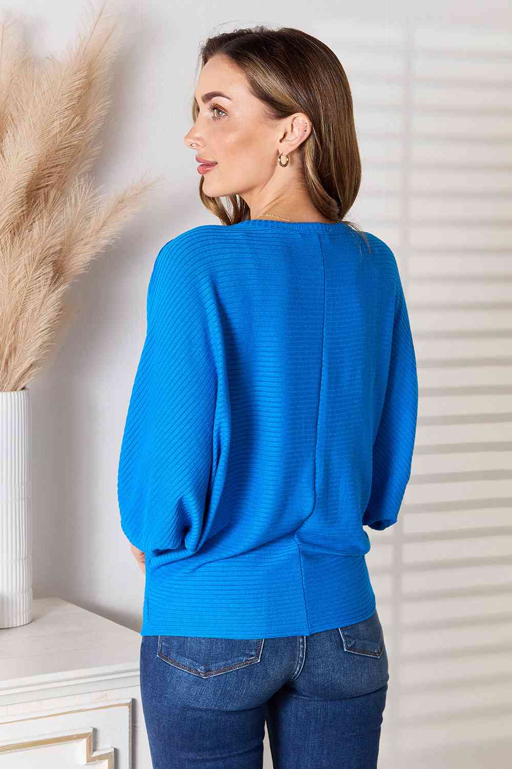 Zenana Full Size Round Neck Batwing Sleeve Blouse *