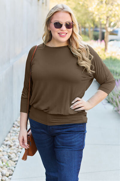 Basic Bae Full Size Round Neck Batwing Sleeve Blouse *