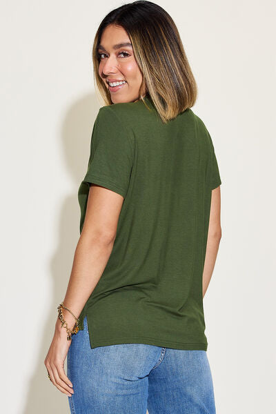 Basic Bae Full Size V-Neck High-Low T-Shirt *