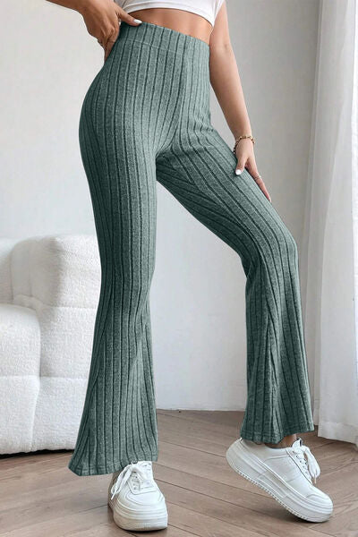 Basic Bae Full Size Ribbed High Waist Flare Pants *