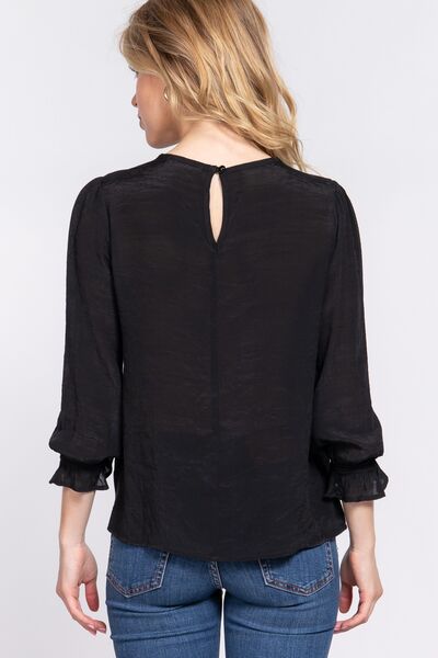 ACTIVE BASIC Crochet Lace Panel Flounce Sleeve Blouse *