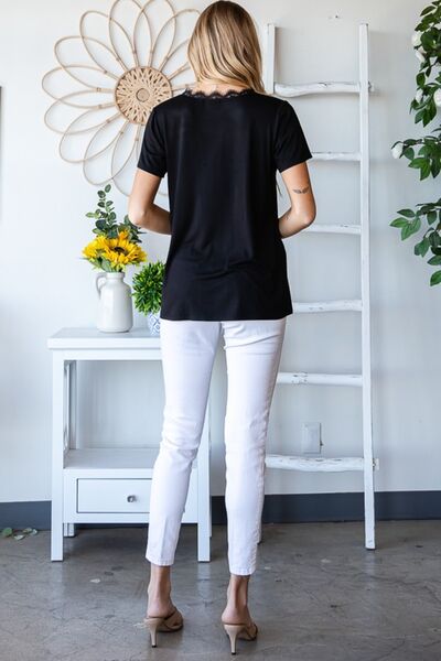 Heimish Lace Detail V-Neck Short Sleeve T-Shirt *