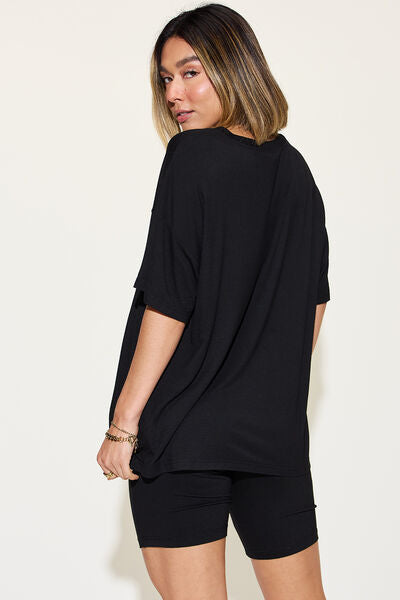Basic Bae Full Size V-Neck Drop Shoulder Short Sleeve T-Shirt and Shorts Set *
