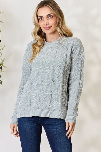 BiBi Cable Knit Round Neck Dust Sage Green Sweater *