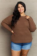 Zenana Breezy Days Plus Size High Low Waffle Knit Sweater *