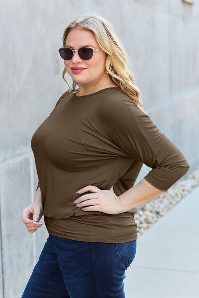 Basic Bae Full Size Round Neck Batwing Sleeve Blouse *