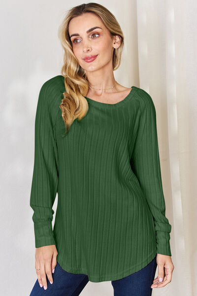 Basic Bae Full Size Ribbed Round Neck Slit T-Shirt *
