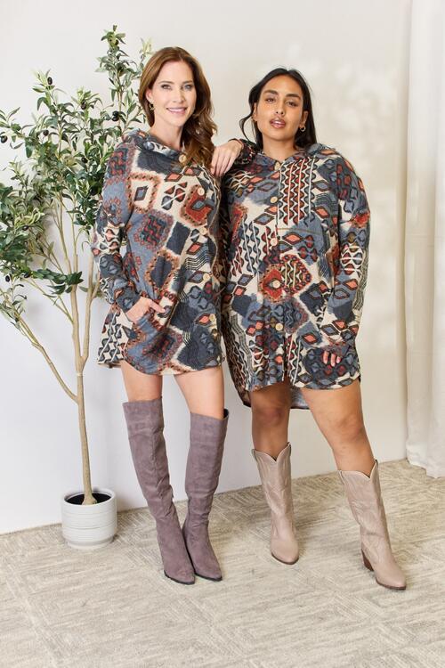 Heimish Full Size Printed Button Up Hooded Jacket *