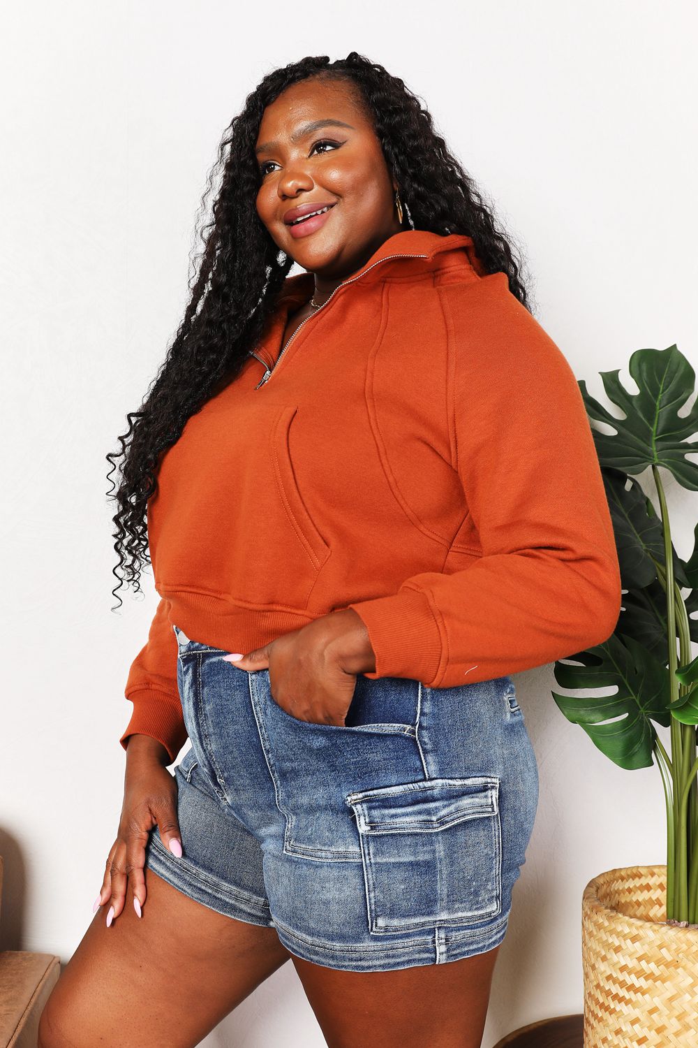 Double Take Half-Zip Long Sleeve Hoodie *