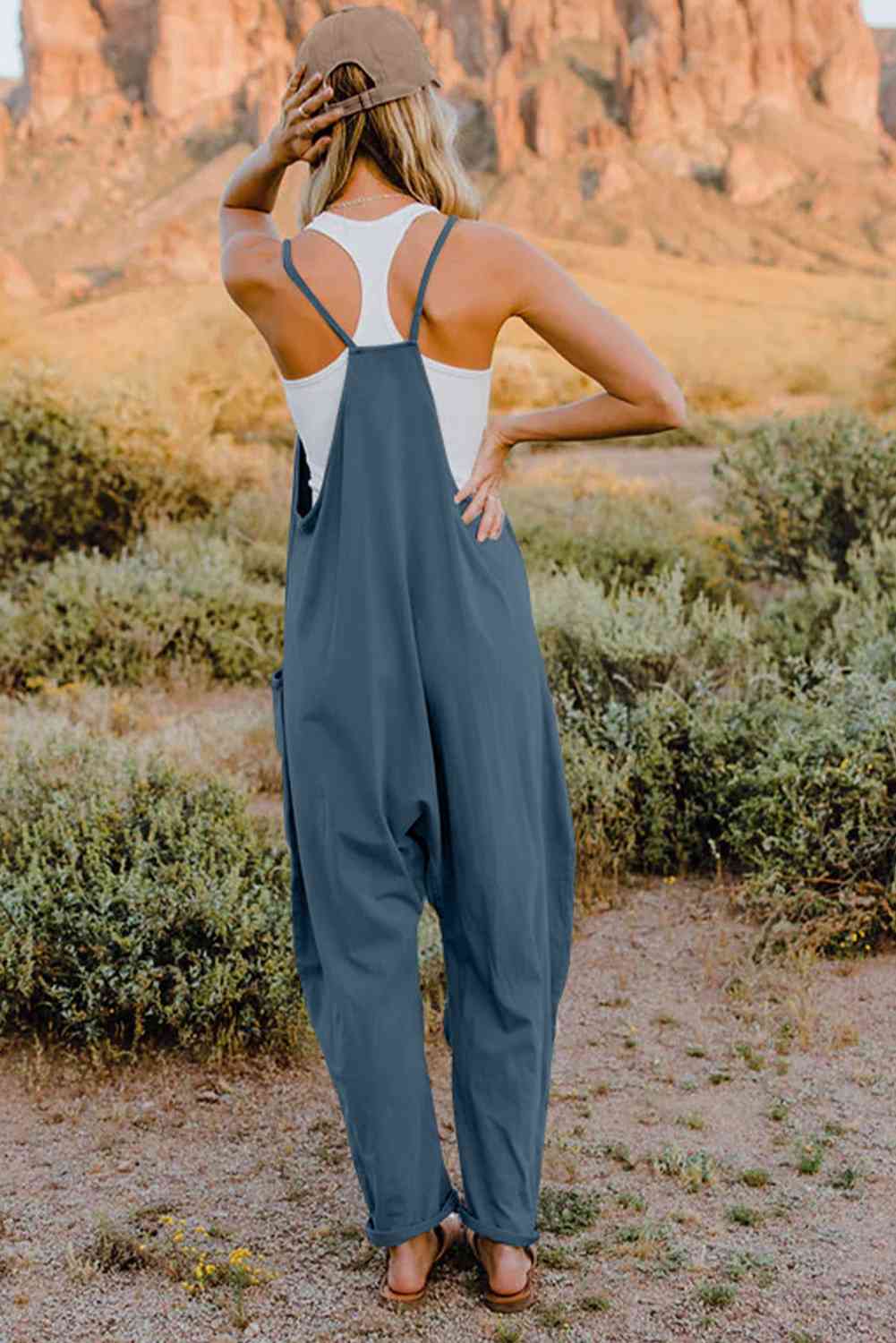Double Take Full Size V-Neck Sleeveless Jumpsuit with Pockets *