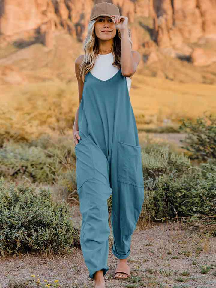Double Take Full Size V-Neck Sleeveless Jumpsuit with Pockets *