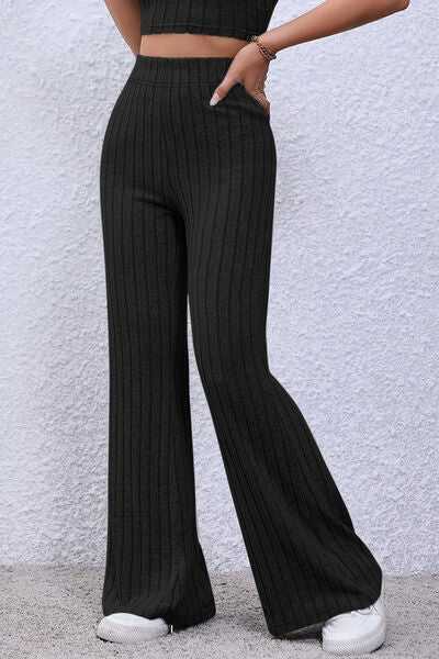 Basic Bae Full Size Ribbed High Waist Flare Pants *