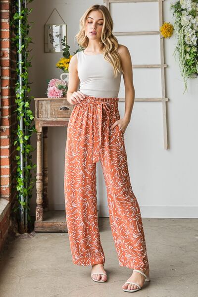 Heimish Full Size Printed Tied Straight Casual Pants *