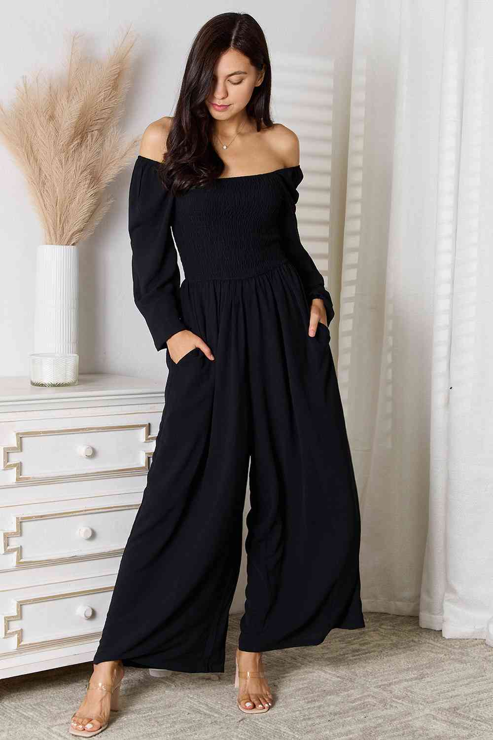 Double Take Square Neck Jumpsuit with Pockets *