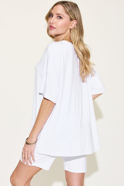 Basic Bae Full Size V-Neck Drop Shoulder Short Sleeve T-Shirt and Shorts Set *