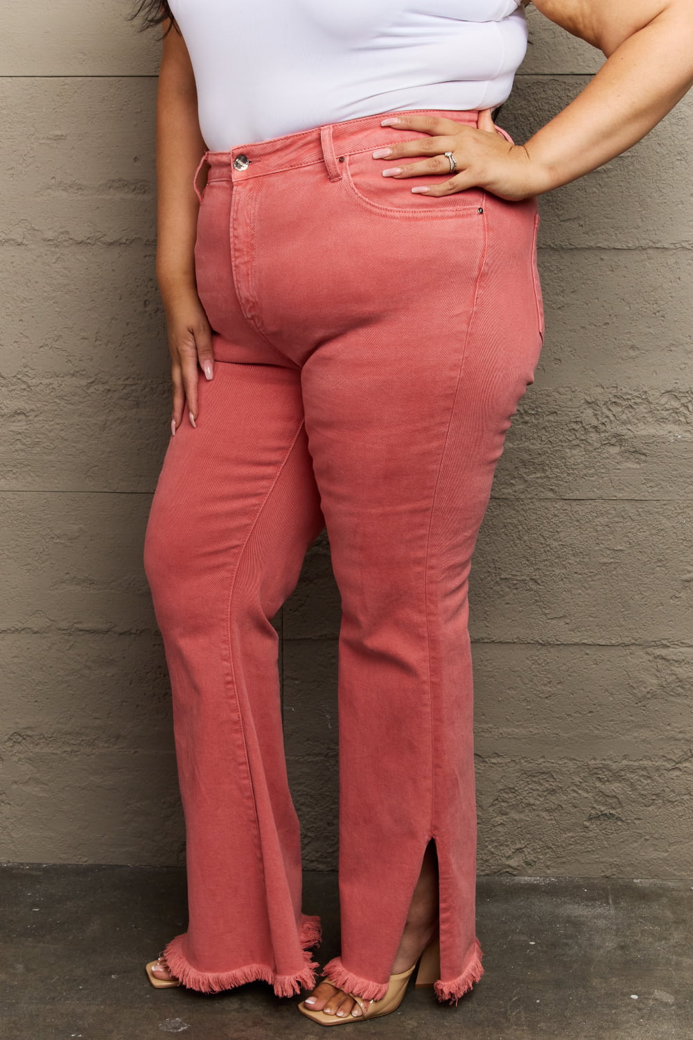 RISEN Bailey Full Size High Waist Side Slit Flare Jeans *