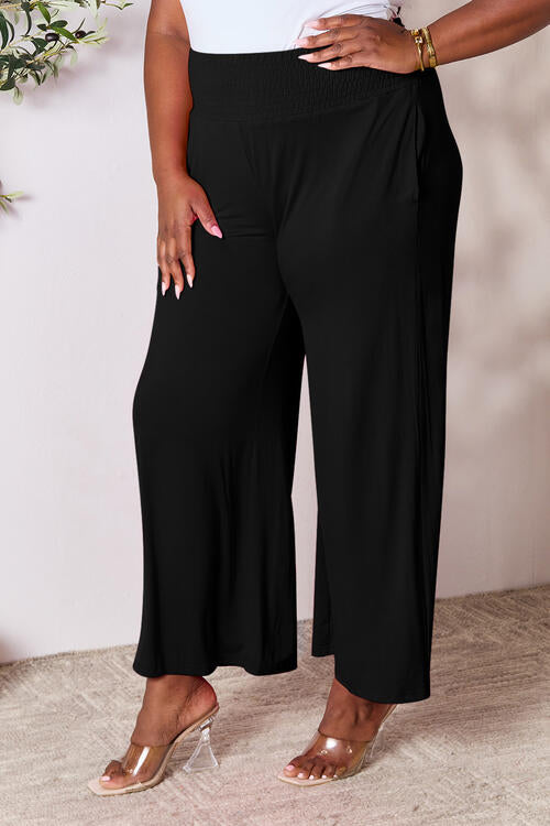 Double Take Full Size Smocked Wide Waistband Wide Leg Pants *