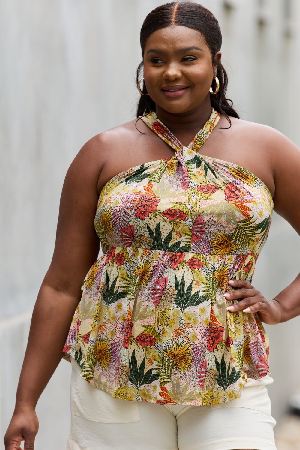 Be Stage Full Size Floral Halter Top *
