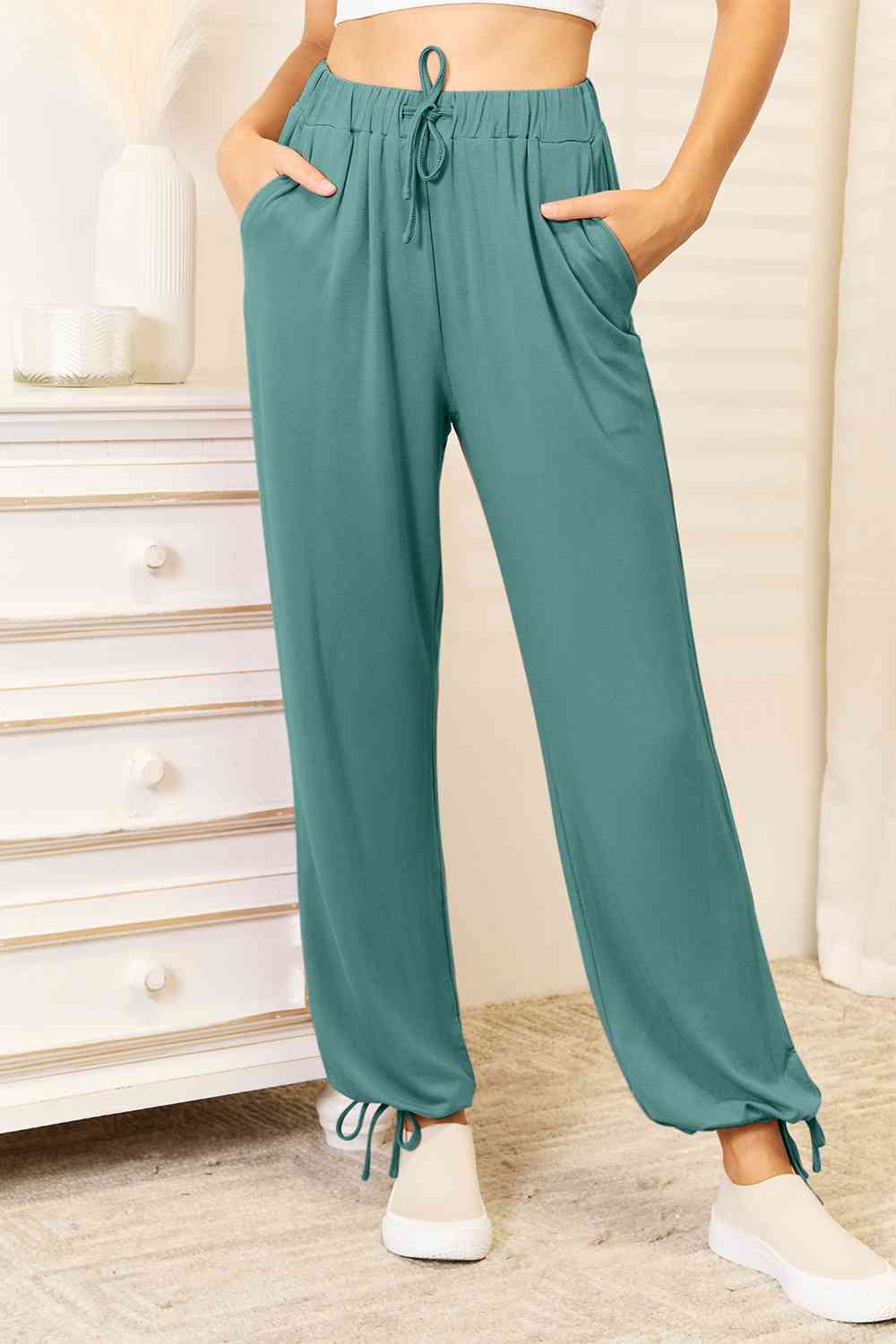 Basic Bae Full Size Soft Rayon Drawstring Waist Pants with Pockets *