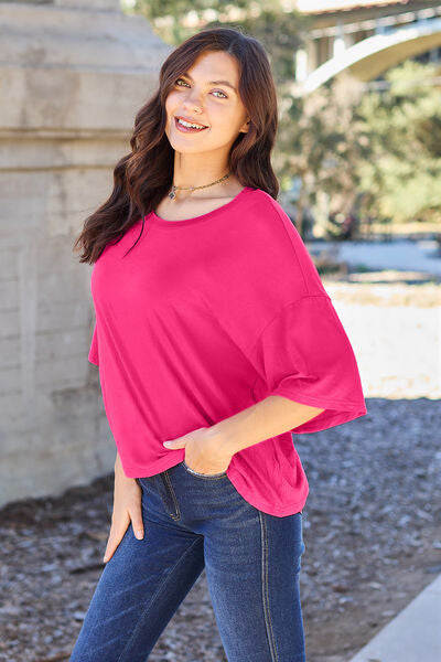 Basic Bae Full Size Round Neck Drop Shoulder T-Shirt *