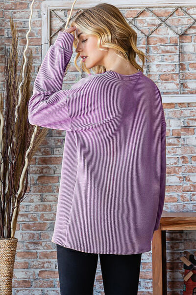 Heimish Full Size Round Neck Dropped Shoulder Blouse *