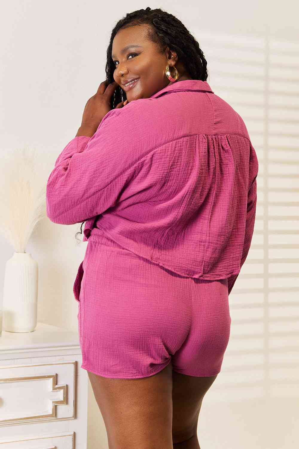 Basic Bae Buttoned Long Sleeve Top and Shorts Set *