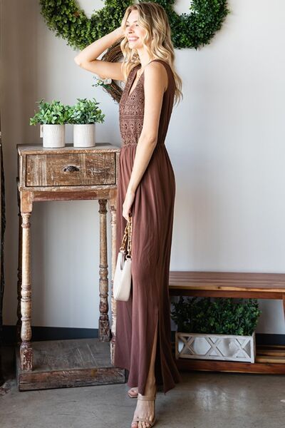 First Love Tie Back Sleeveless Slit Wide Leg Jumpsuit *