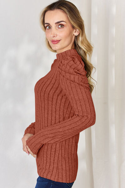 Basic Bae Full Size Ribbed Mock Neck Puff Sleeve T-Shirt *