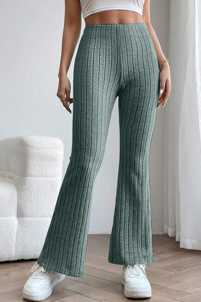 Basic Bae Full Size Ribbed High Waist Flare Pants *