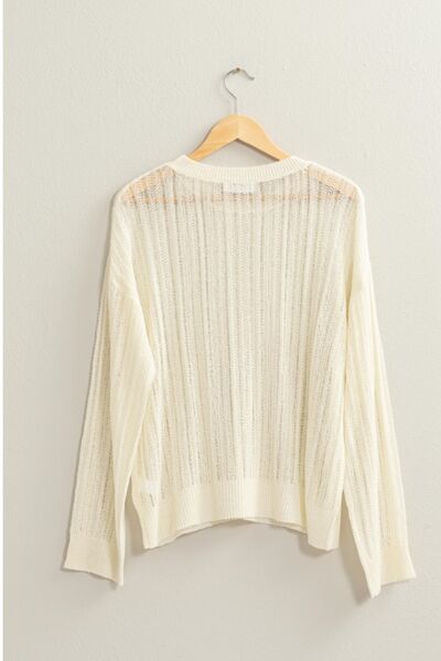 HYFVE Openwork Ribbed Trim Long Sleeve Knit Top *