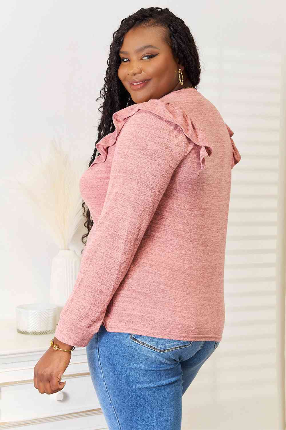 Double Take Ruffle Shoulder Long Sleeve T-Shirt *