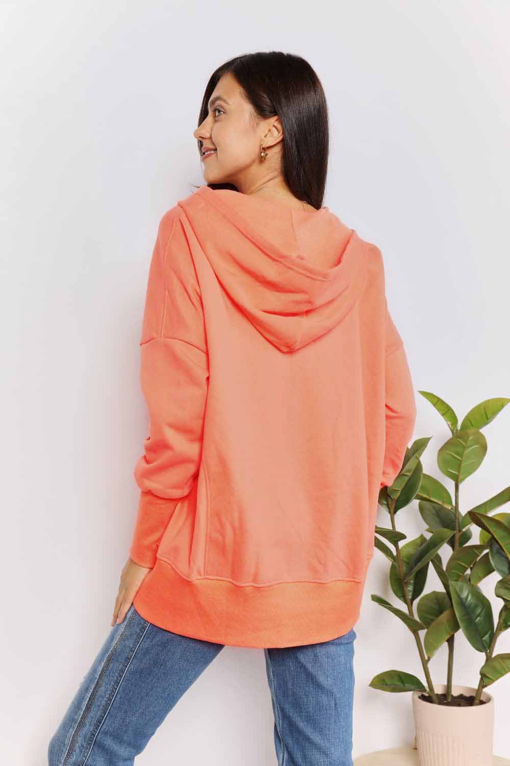 Double Take Quarter-Snap Dropped Shoulder Hoodie *