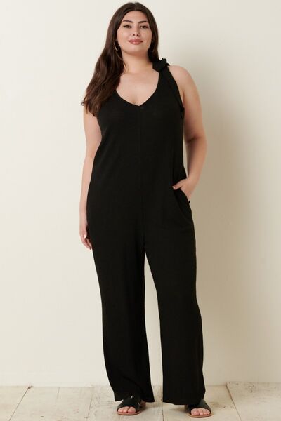 Mittoshop Rib Knit V-Neck Cross Back Jumpsuit *