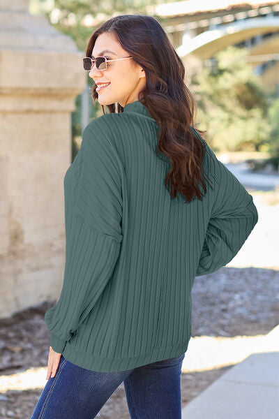 Basic Bae Full Size Ribbed Exposed Seam Mock Neck Knit Top *